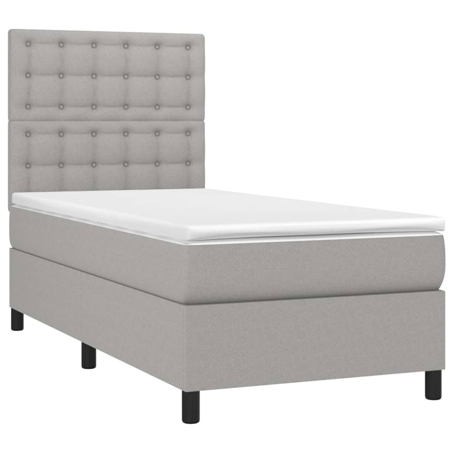 Boxspring met matras en LED stof lichtgrijs 100x200 cm 100 x 200 cm Lichtgrijs
