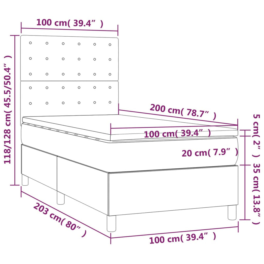 Boxspring met matras en LED stof lichtgrijs 100x200 cm 100 x 200 cm Lichtgrijs