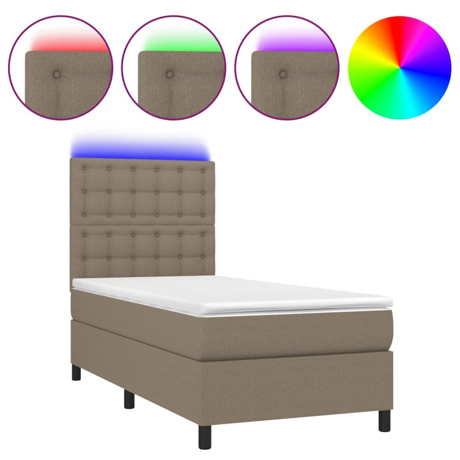 Boxspring Met Matras En Led Stof Taupe 100X200 Cm Taupe 100 x 200 cm Knopen