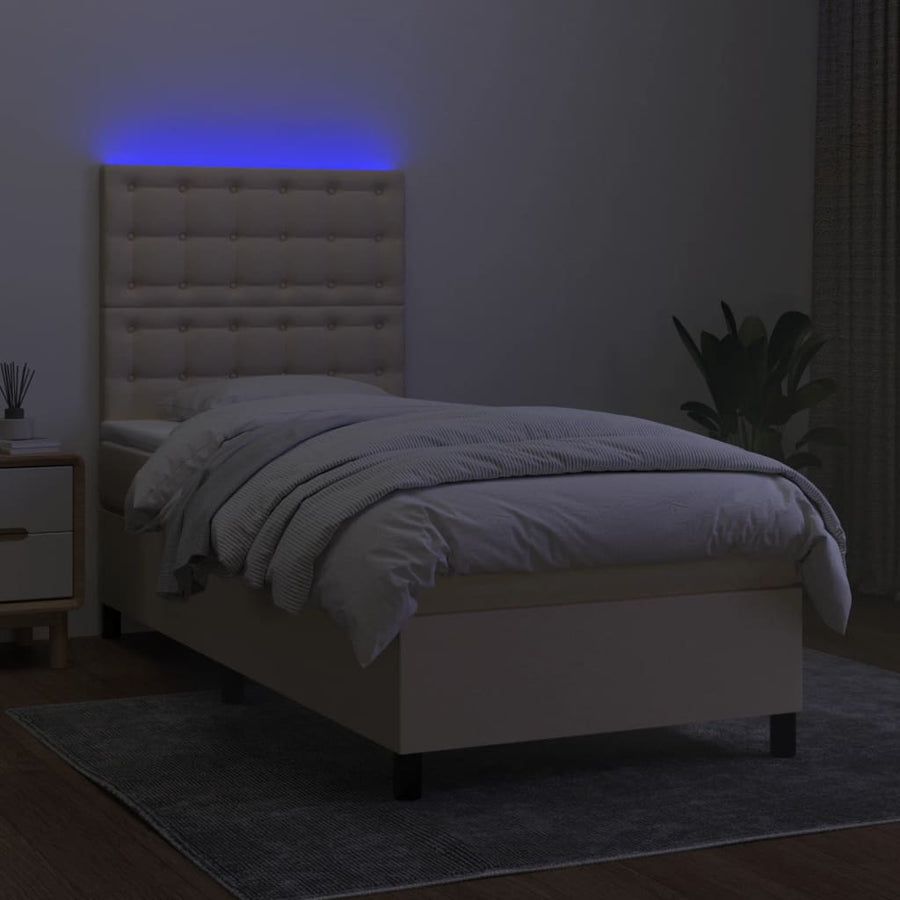 Boxspring met matras en LED stof crèmekleurig 100x200 cm 100 x 200 cm Crème