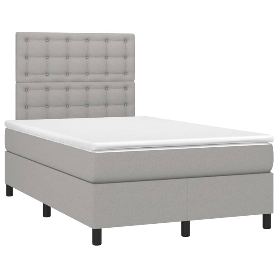 Boxspring met matras en LED stof lichtgrijs 120x200 cm 120 x 200 cm Knopen