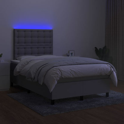 Boxspring met matras en LED stof lichtgrijs 120x200 cm 120 x 200 cm Knopen