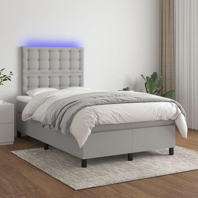 Boxspring met matras en LED stof lichtgrijs 120x200 cm 120 x 200 cm Knopen