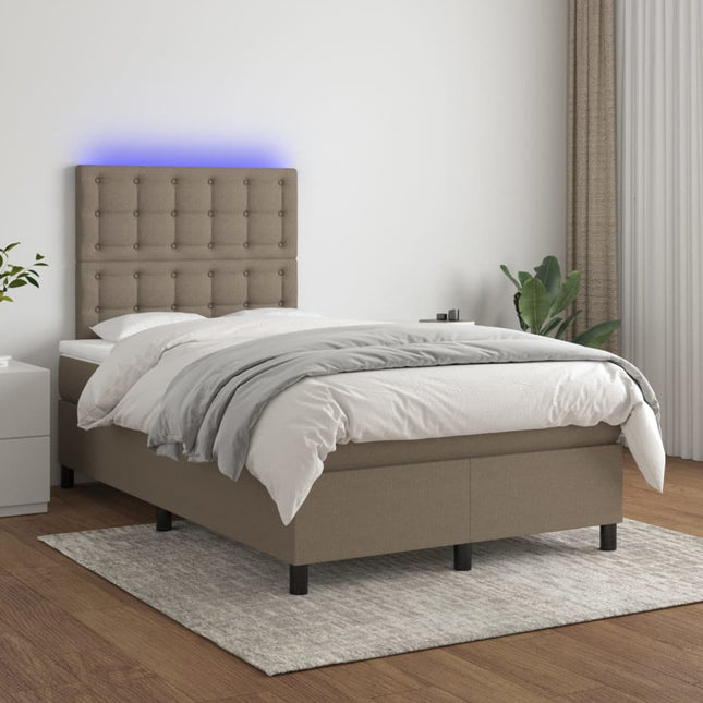 Boxspring Met Matras En Led Stof Taupe 120X200 Cm Taupe 120 x 200 cm Knopen