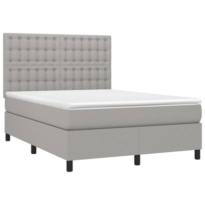 Boxspring Met Matras En Led Stof Lichtgrijs 140 x 190 cm Knopen