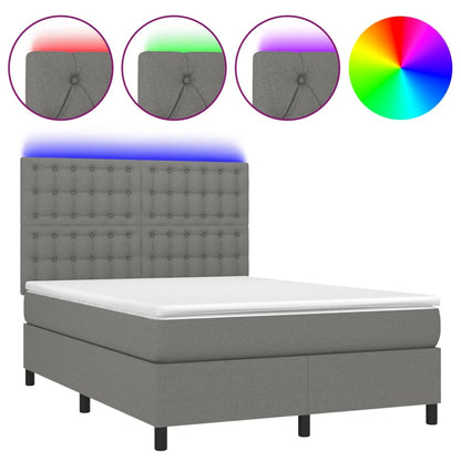 Boxspring Met Matras En Led Stof Donkergrijs 140 x 190 cm Knopen