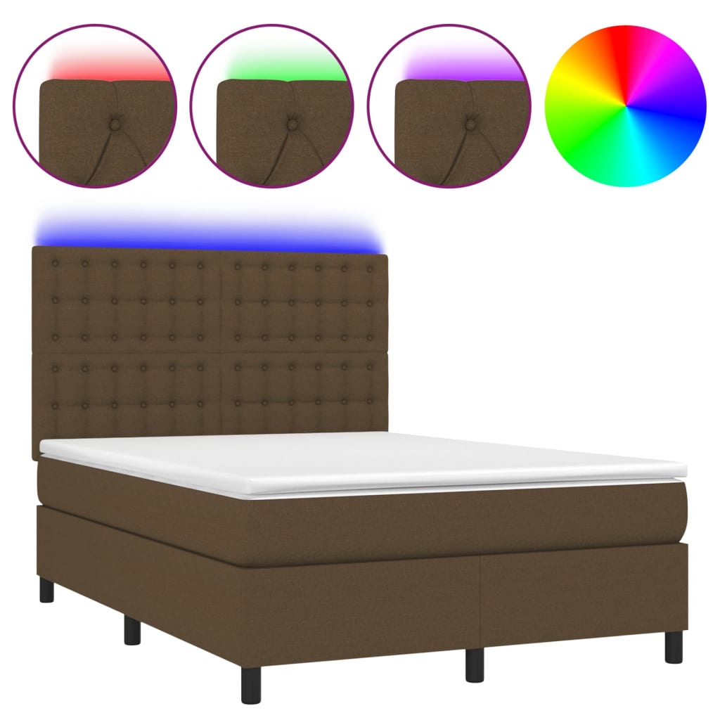 Boxspring met matras en LED stof donkerbruin 140x190 cm 140 x 190 cm Donkerbruin