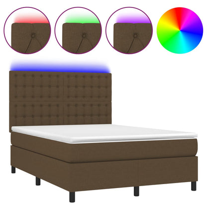 Boxspring met matras en LED stof donkerbruin 140x190 cm 140 x 190 cm Donkerbruin