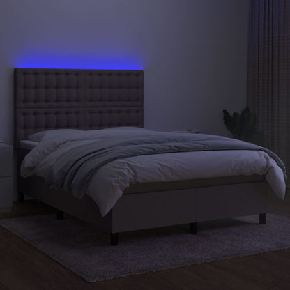 Boxspring Met Matras En Led Stof Taupe 140 x 190 cm Knopen