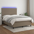 Box spring with mattress and LED fabric taupe 140x190 cm