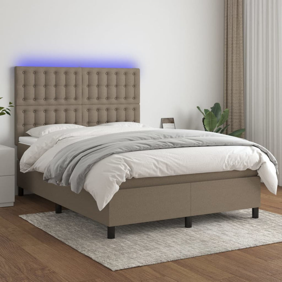 Boxspring Met Matras En Led Stof Taupe 140 x 190 cm Knopen