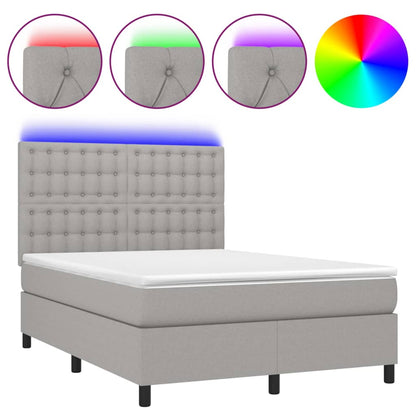Boxspring Met Matras En Led Stof Lichtgrijs 140 x 200 cm Knopen