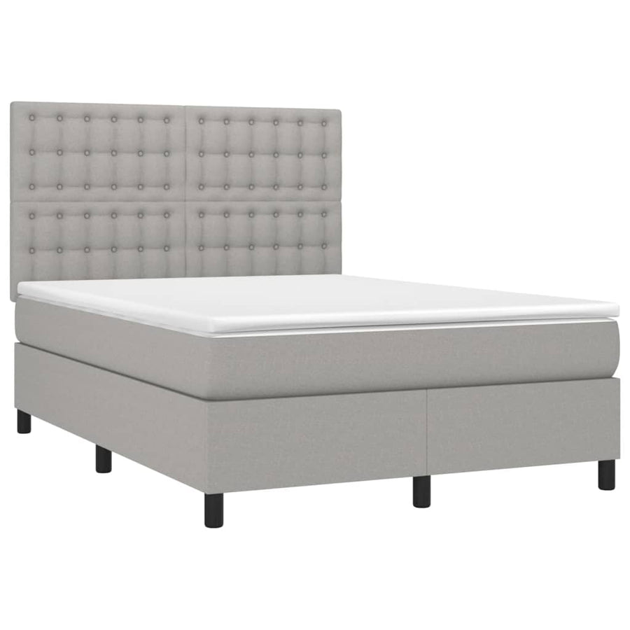 Boxspring Met Matras En Led Stof Lichtgrijs 140 x 200 cm Knopen