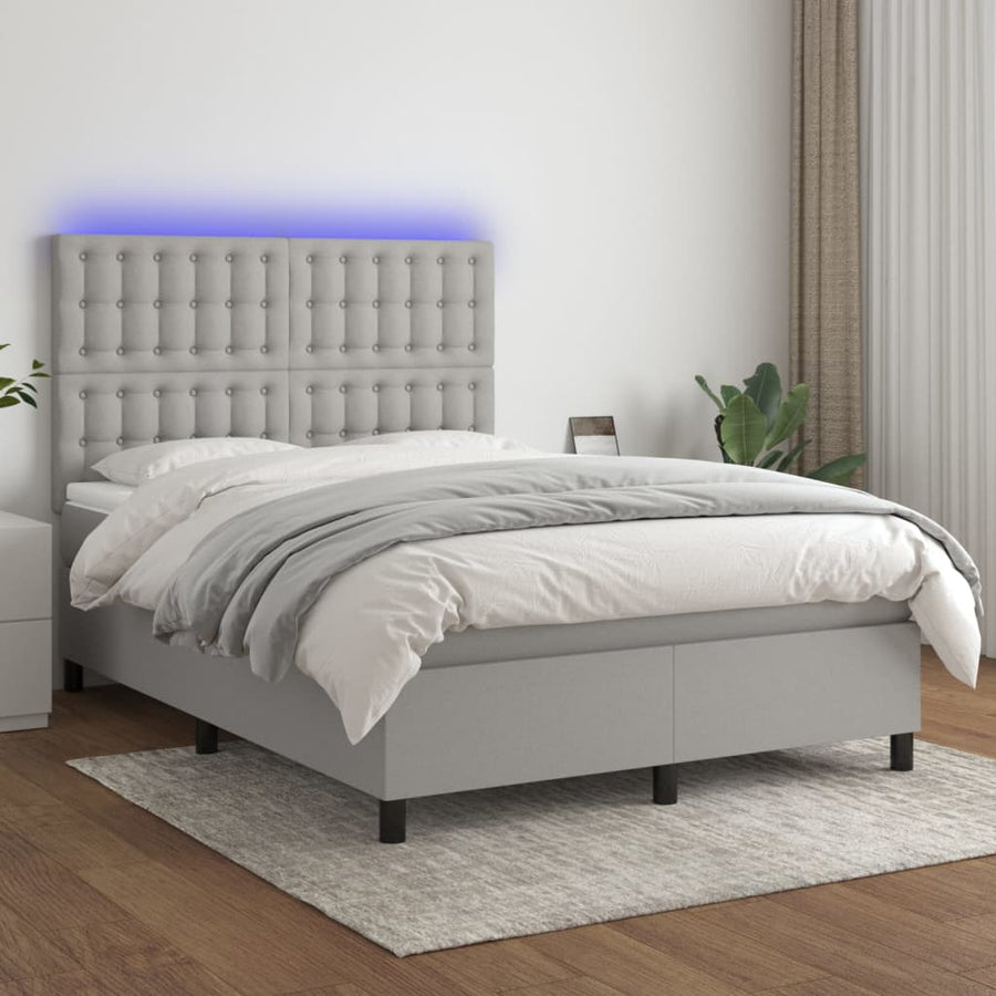 Boxspring Met Matras En Led Stof Lichtgrijs 140 x 200 cm Knopen