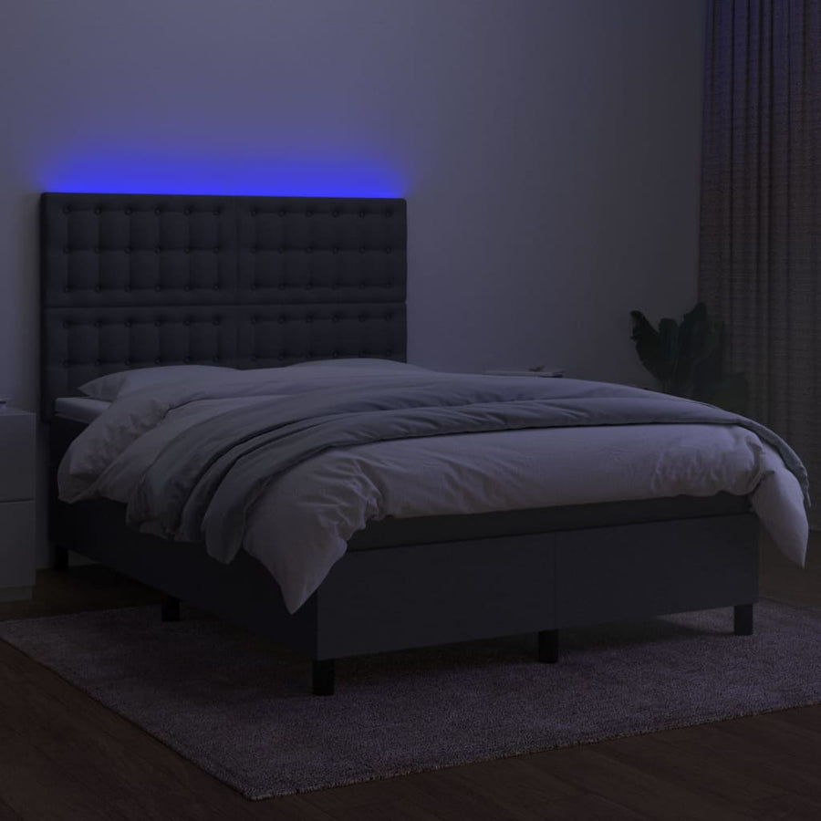 Boxspring Met Matras En Led Stof Donkergrijs 140 x 200 cm Knopen