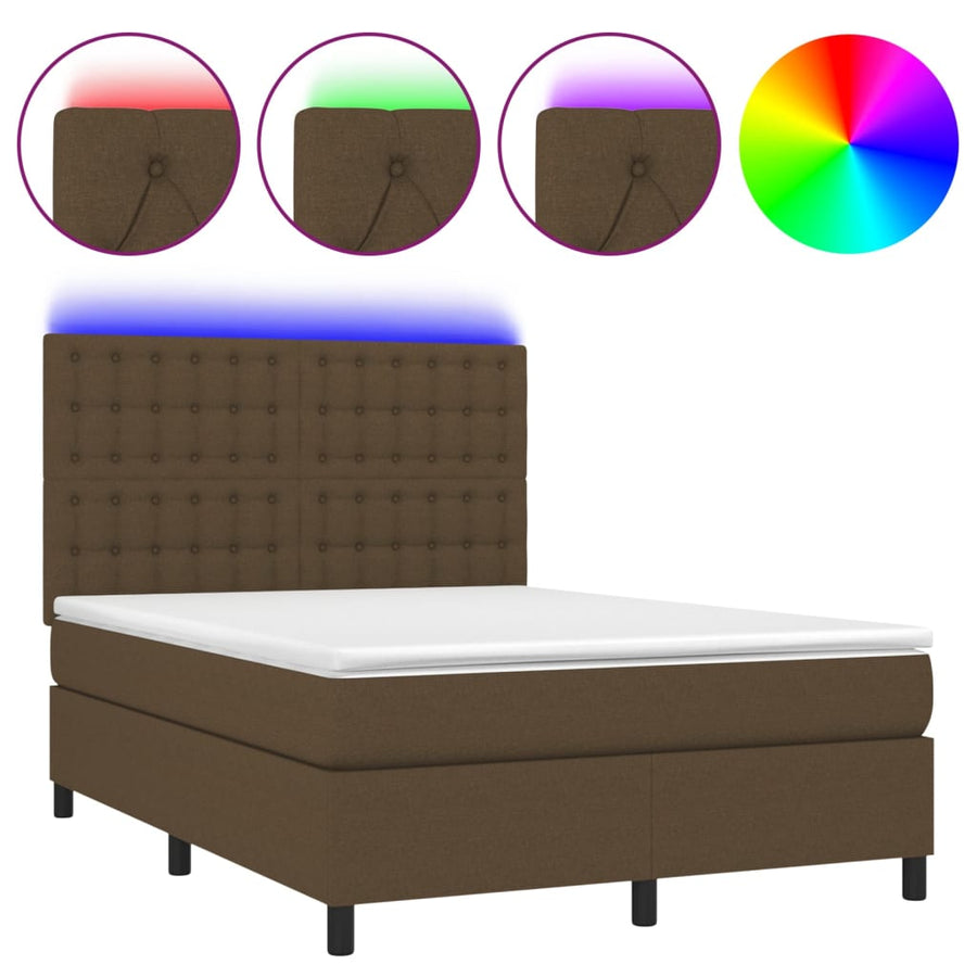 Boxspring met matras en LED stof donkerbruin 140x200 cm 140 x 200 cm Donkerbruin