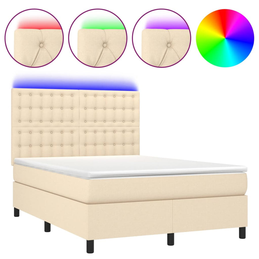 Boxspring Met Matras En Led Stof Kleurig Crème 140 x 200 cm Knopen