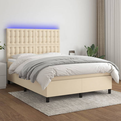 Boxspring Met Matras En Led Stof Kleurig Crème 140 x 200 cm Knopen