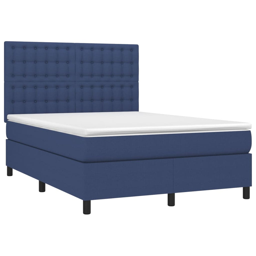 Boxspring Met Matras En Led Stof Blauw 140X200 Cm Blauw 140 x 200 cm Knopen