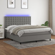 Box spring with mattress and dark grey LED fabric 160x200 cm