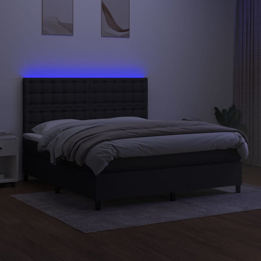 Boxspring Met Matras En Led Stof Zwart 160 x 200 cm Knopen