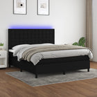 Boxspring Met Matras En Led Stof Zwart 160 x 200 cm Knopen