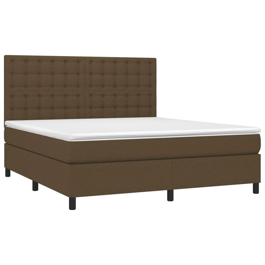 Boxspring Met Matras En Led Stof Donkerbruin 160 x 200 cm Knopen
