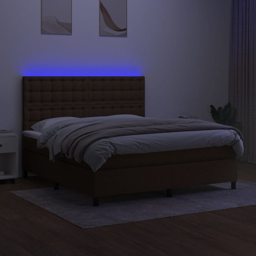 Boxspring Met Matras En Led Stof Donkerbruin 160 x 200 cm Knopen