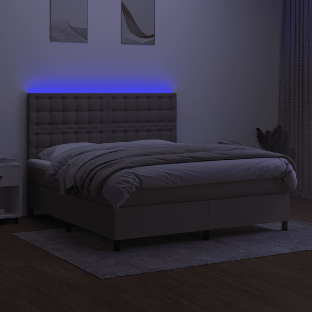Boxspring Met Matras En Led Stof Taupe 160 x 200 cm Knopen