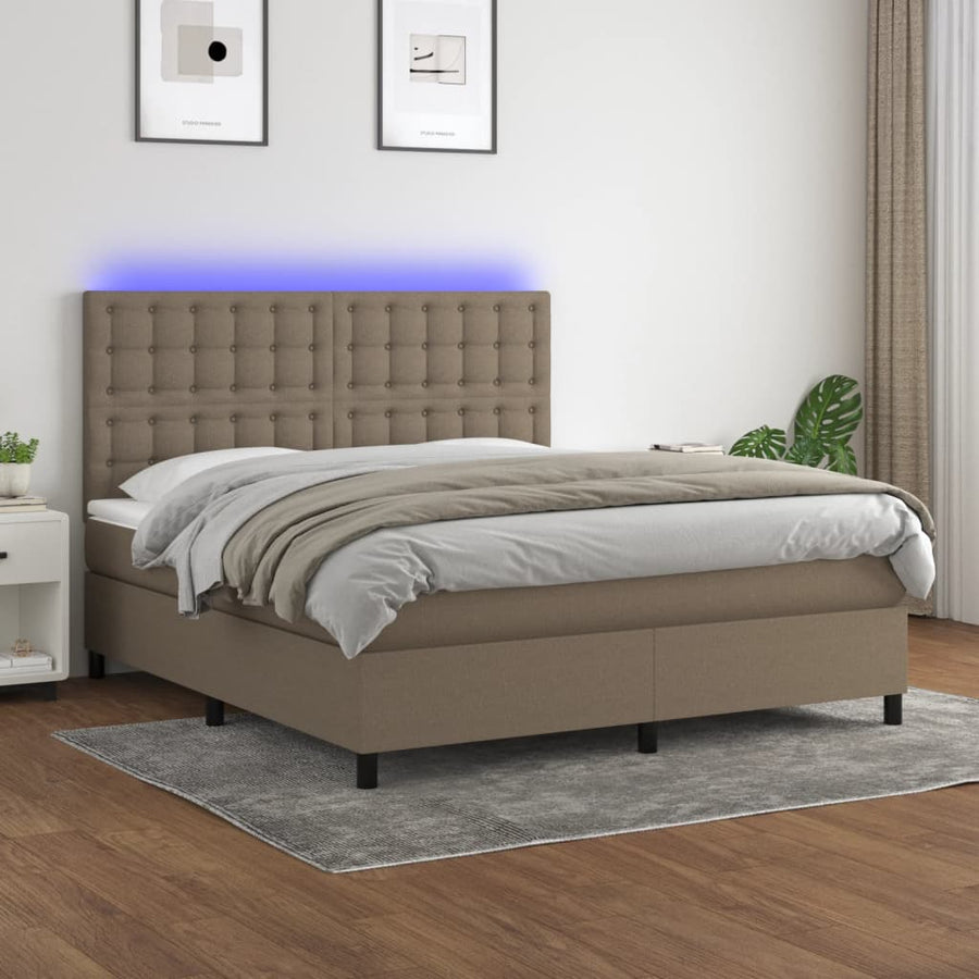 Boxspring Met Matras En Led Stof Taupe 160 x 200 cm Knopen