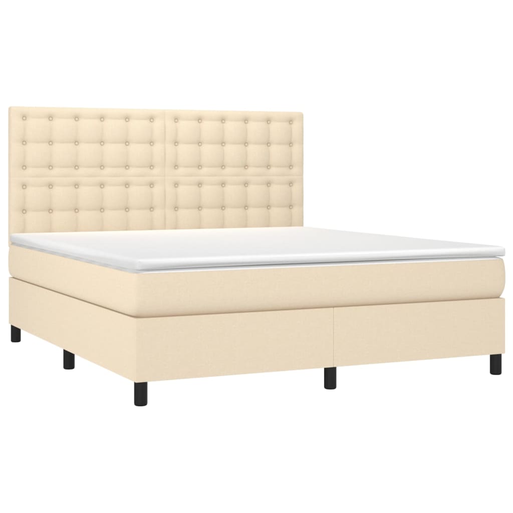 Boxspring Met Matras En Led Stof Kleurig Crème 160 x 200 cm Knopen