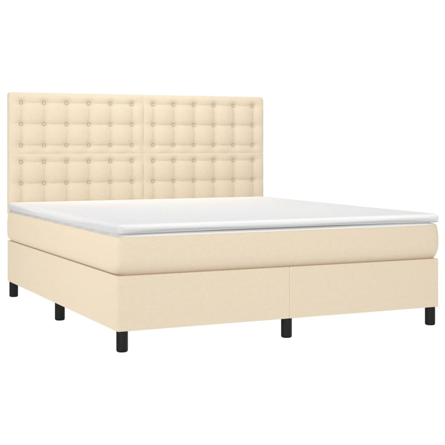 Boxspring Met Matras En Led Stof Kleurig Crème 160 x 200 cm Knopen