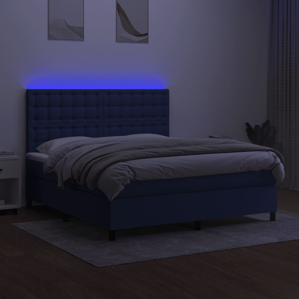 Boxspring Met Matras En Led Stof Blauw 160 x 200 cm Knopen