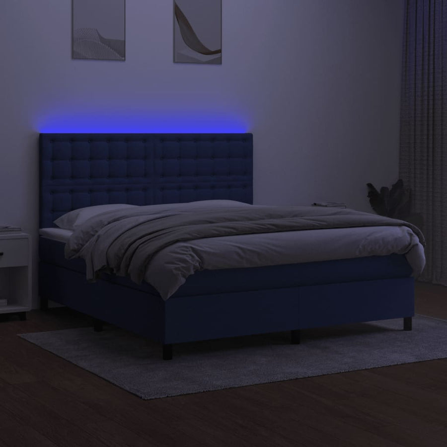 Boxspring Met Matras En Led Stof Blauw 160 x 200 cm Knopen