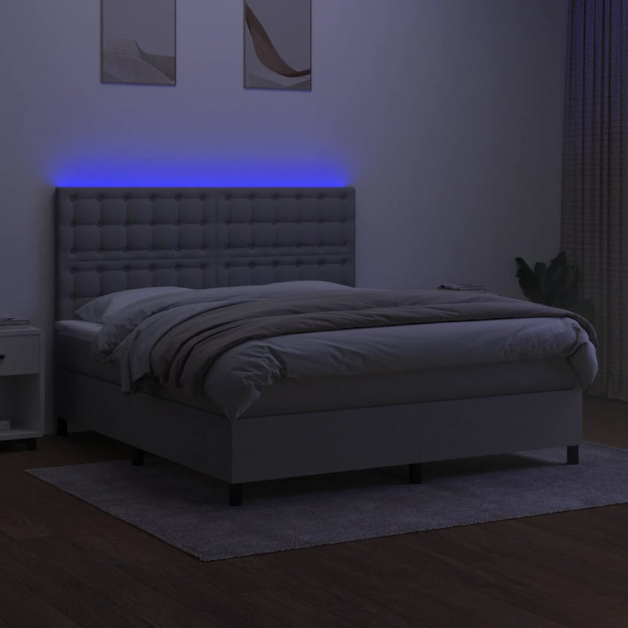 Boxspring Met Matras En Led Stof Lichtgrijs 180X200 Cm Lichtgrijs 180 x 200 cm Knopen