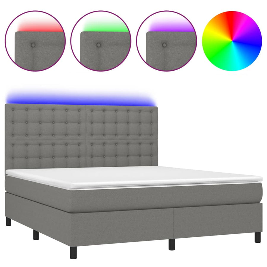Boxspring Met Matras En Led Stof Donkergrijs 180X200 Cm 180 x 200 cm Knopen