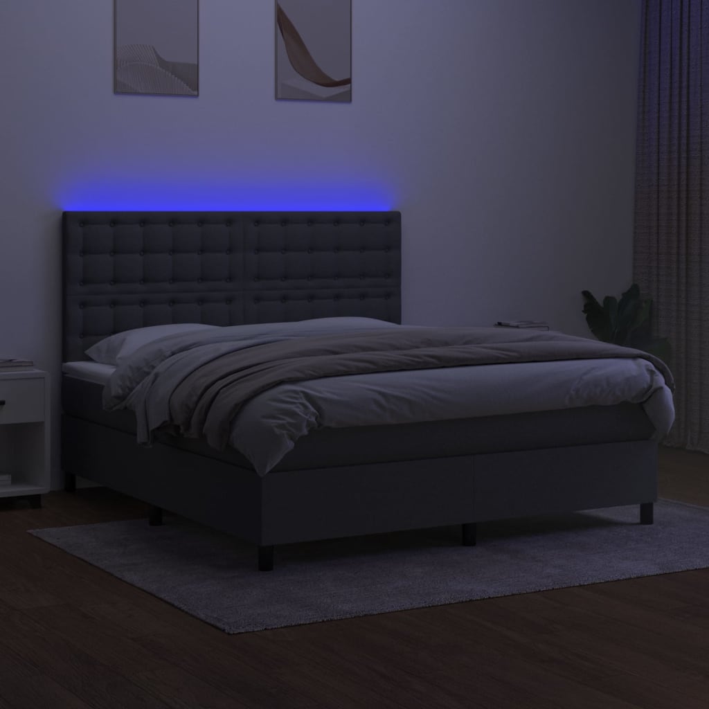 Boxspring Met Matras En Led Stof Donkergrijs 180X200 Cm 180 x 200 cm Knopen
