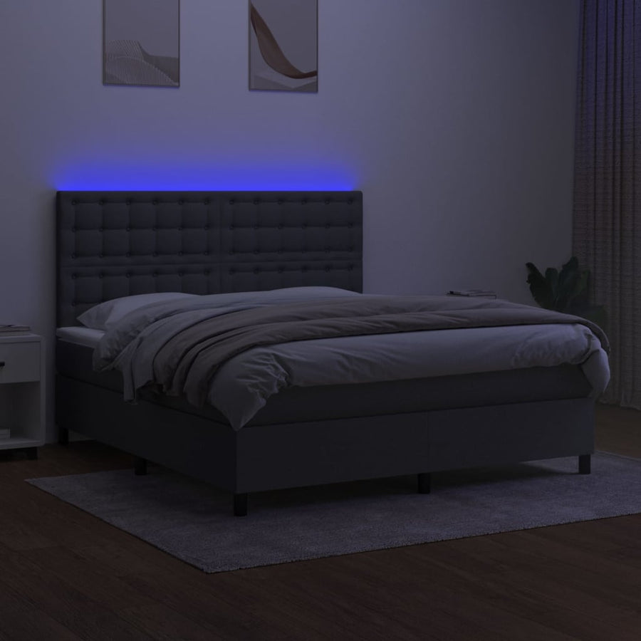 Boxspring Met Matras En Led Stof Donkergrijs 180X200 Cm 180 x 200 cm Knopen