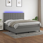 Boxspring Met Matras En Led Stof Donkergrijs 180X200 Cm 180 x 200 cm Knopen