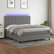 Box spring with mattress and dark gray LED fabric 180x200 cm