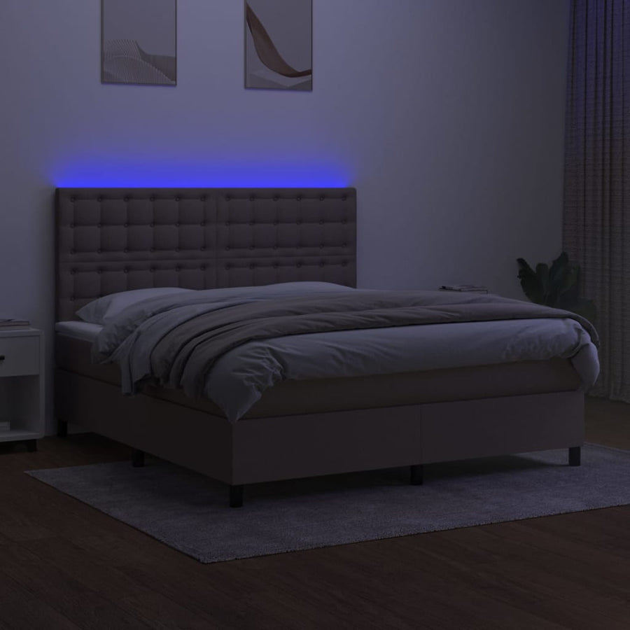 Boxspring Met Matras En Led Stof Taupe 180 x 200 cm Knopen