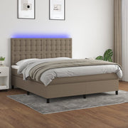 Box spring with mattress and LED fabric taupe 180x200 cm