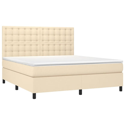 Boxspring Met Matras En Led Stof Crèmekleurig 180X200 Cm 180 x 200 cm Knopen