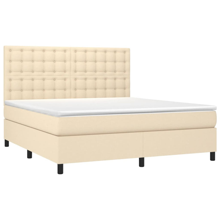 Boxspring Met Matras En Led Stof Crèmekleurig 180X200 Cm 180 x 200 cm Knopen