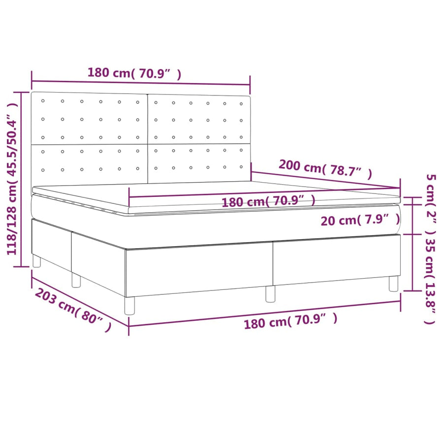 Boxspring Met Matras En Led Stof Blauw 180X200 Cm 180 x 200 cm Knopen