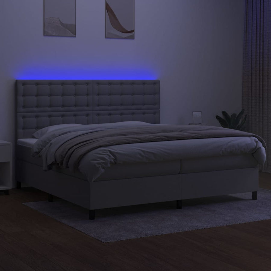 Boxspring Met Matras En Led Stof Lichtgrijs 200 x 200 cm Knopen