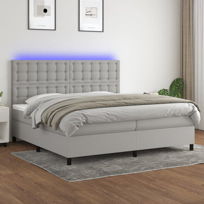 Boxspring Met Matras En Led Stof Lichtgrijs 200 x 200 cm Knopen