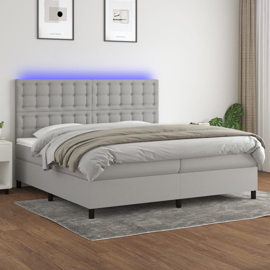 Boxspring Met Matras En Led Stof Lichtgrijs 200 x 200 cm Knopen