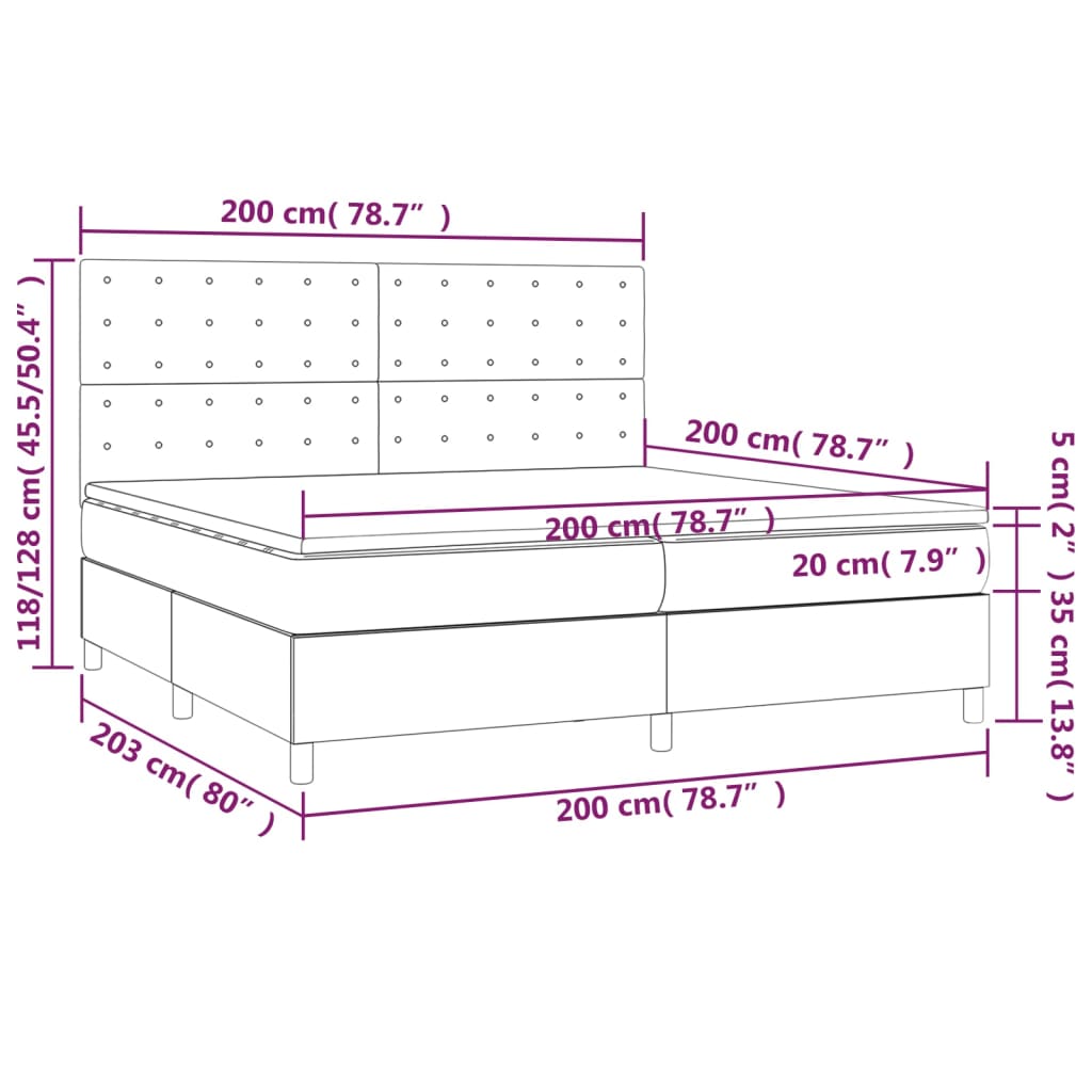 Boxspring Met Matras En Led Stof Donkergrijs 200 x 200 cm Knopen