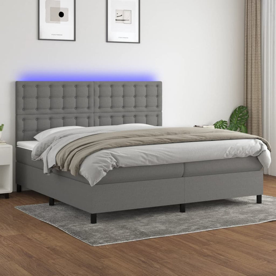 Boxspring Met Matras En Led Stof Donkergrijs 200 x 200 cm Knopen